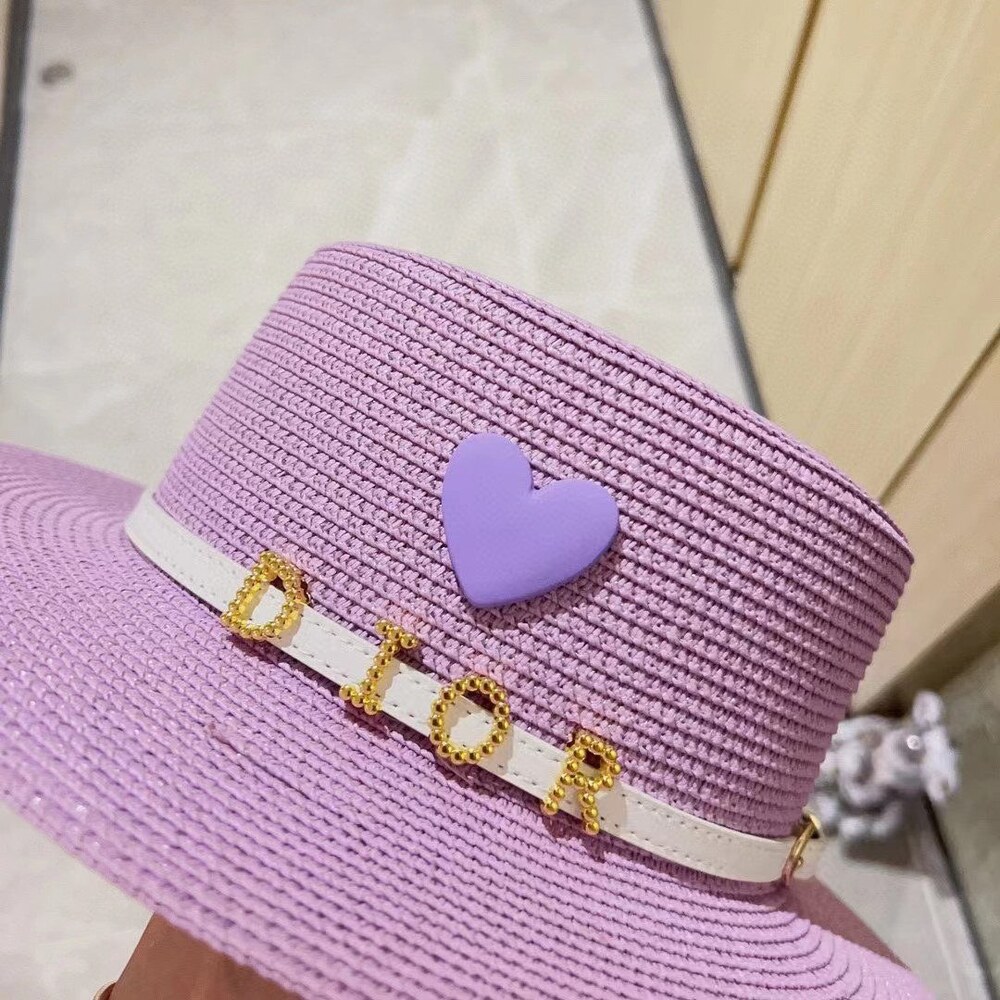 Dior Heart Logo Purple Straw Sun Hat - Picture 8 of 8